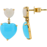 EFFY 14K Yellow Gold Heart Drop Earrings with Opal and Turquoise - 5.80 Carat Total Gem Weight and 0.02 Carat Diamond Accents