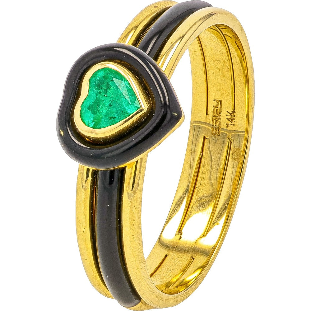 EFFY 14K Yellow Gold Heart Shaped Emerald Ring with Bold Black Enamel Detail - 0.25 Carat Total Emerald Weight