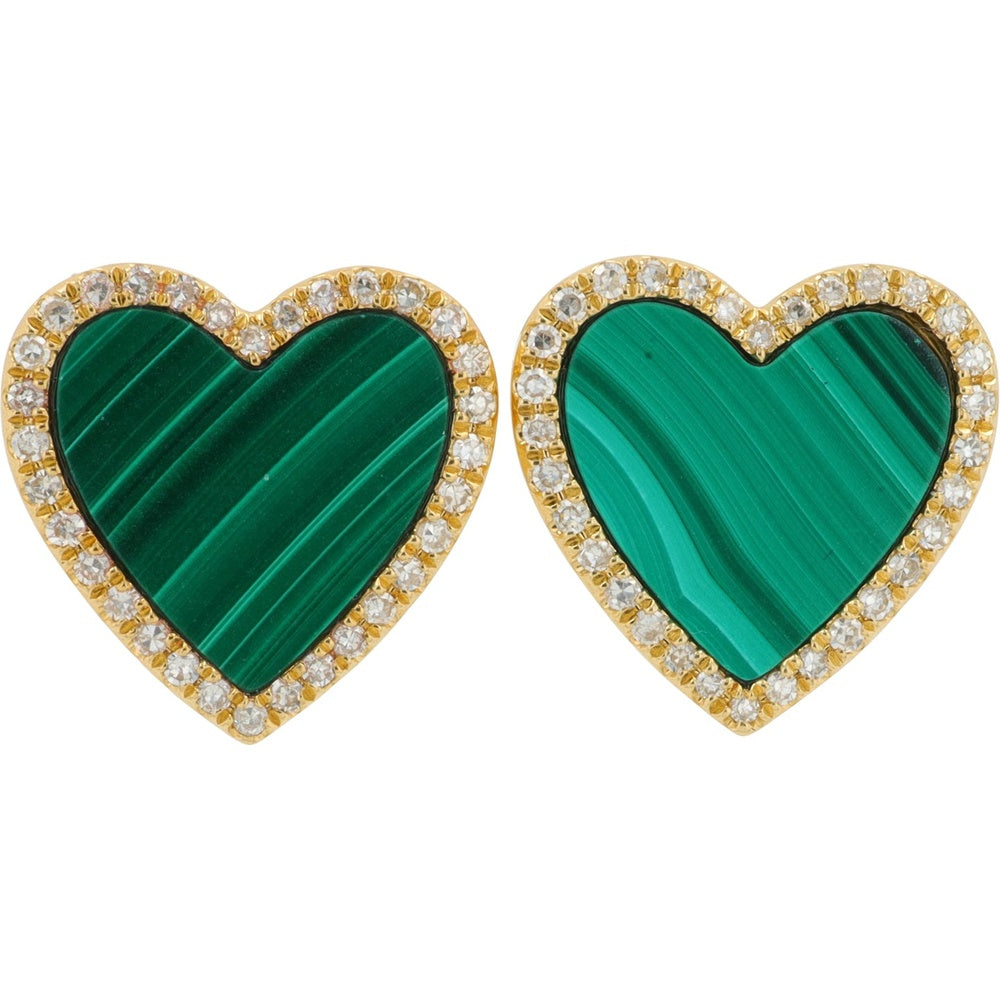 EFFY 14K Yellow Gold Heart Stud Earrings with Malachite and Diamond Halo - 4.50 Carat Total Malachite Weight and 0.22 Carat Total Diamond Weight