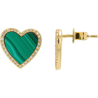 EFFY 14K Yellow Gold Heart Stud Earrings with Malachite and Diamond Halo - 4.50 Carat Total Malachite Weight and 0.22 Carat Total Diamond Weight