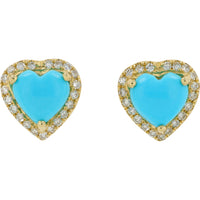EFFY 14K Yellow Gold Heart Stud Earrings with Turquoise and Diamond Halo - 1.30 Carat Total Turquoise Weight and 0.17 Carat Total Diamond Weight