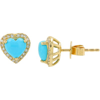 EFFY 14K Yellow Gold Heart Stud Earrings with Turquoise and Diamond Halo - 1.30 Carat Total Turquoise Weight and 0.17 Carat Total Diamond Weight