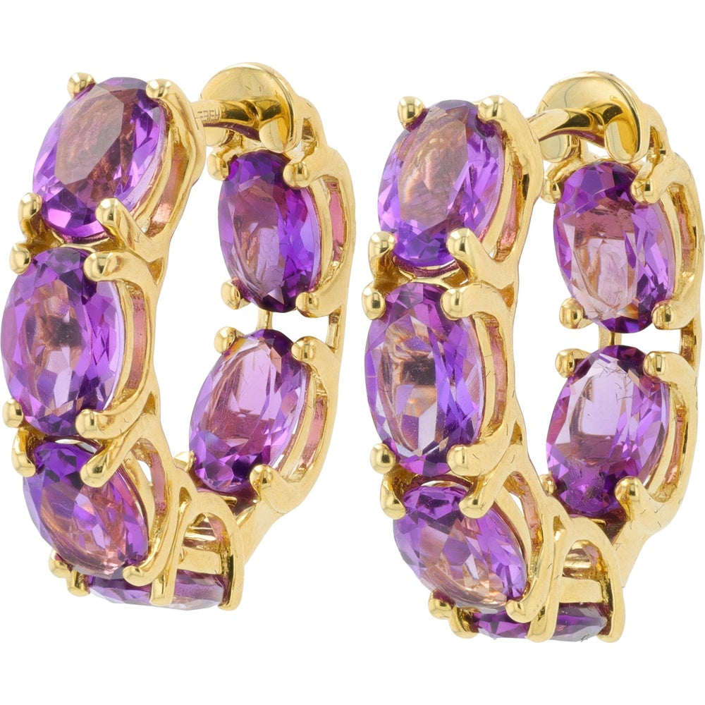 EFFY 14K Yellow Gold Inside-Out Hoop Earrings with Prong-Set Oval Amethysts - 4.80 Carat Total Gem Weight