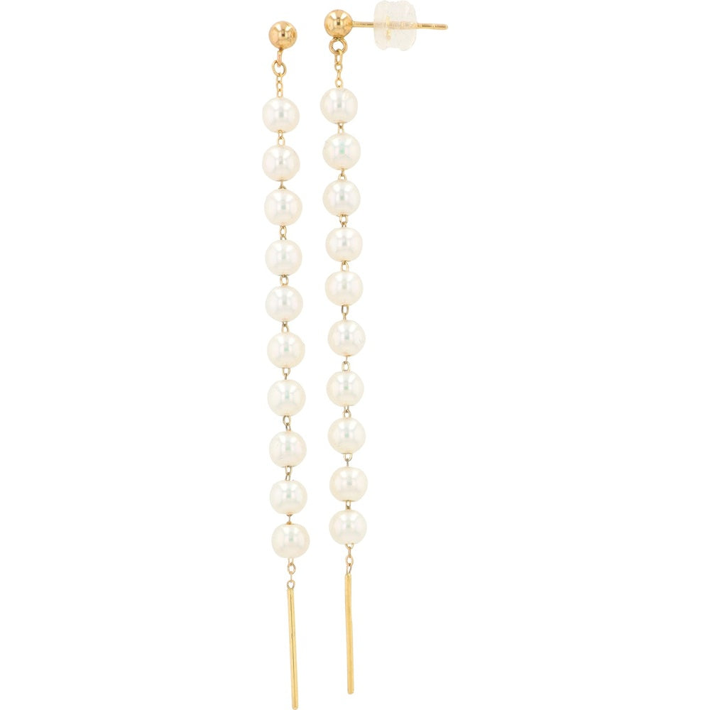 EFFY 14K Yellow Gold Long Drop Earrings with Cascading Freshwater Pearls and Slender Gold Bar Finial