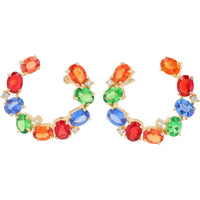 EFFY 14K Yellow Gold Medium Hoop Earrings with Oval Multi Gemstones and Diamond Accents - 4.16 Carat Total Gem Weight