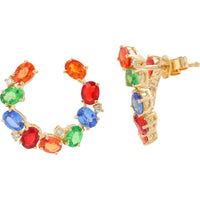EFFY 14K Yellow Gold Medium Hoop Earrings with Oval Multi Gemstones and Diamond Accents - 4.16 Carat Total Gem Weight