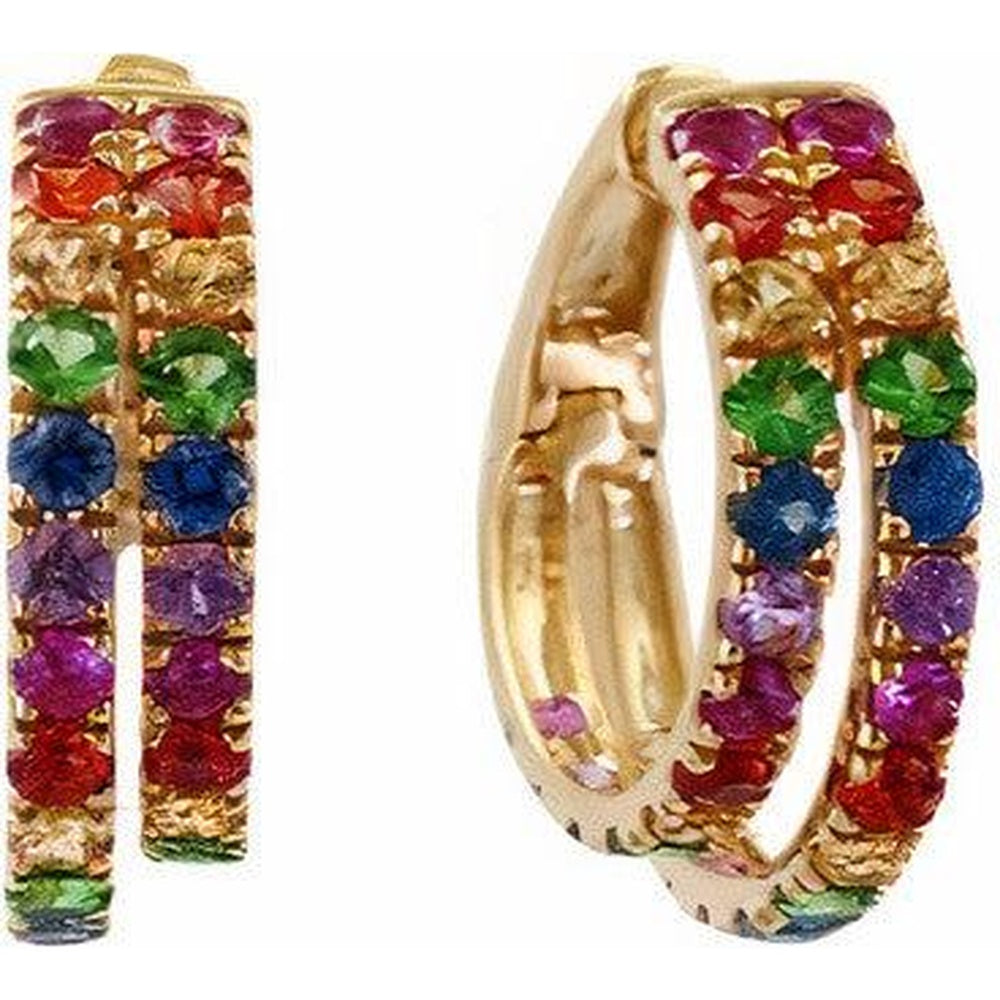 EFFY 14K Yellow Gold Medium Hoop Earrings with Prong-Set Round Multicolor Sapphires - 2.45 Carat Total Sapphire Weight