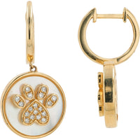 EFFY 14K Yellow Gold Mother of Pearl Drop Earrings with Pave Diamond Dog Paw Motif - 0.23 Carat Total Diamond Weight