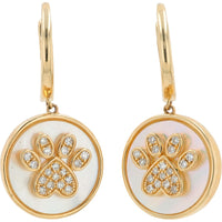 EFFY 14K Yellow Gold Mother of Pearl Drop Earrings with Pave Diamond Dog Paw Motif - 0.23 Carat Total Diamond Weight