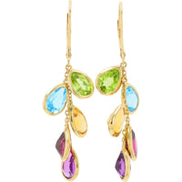 EFFY 14K Yellow Gold Multi-Gemstone Cascade Dangle Earrings with Pear-Cut Topaz, Peridot, Citrine, and Amethyst Hues - 8.70 Carat Total Gemstone Weight