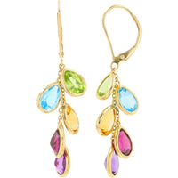 EFFY 14K Yellow Gold Multi-Gemstone Cascade Dangle Earrings with Pear-Cut Topaz, Peridot, Citrine, and Amethyst Hues - 8.70 Carat Total Gemstone Weight