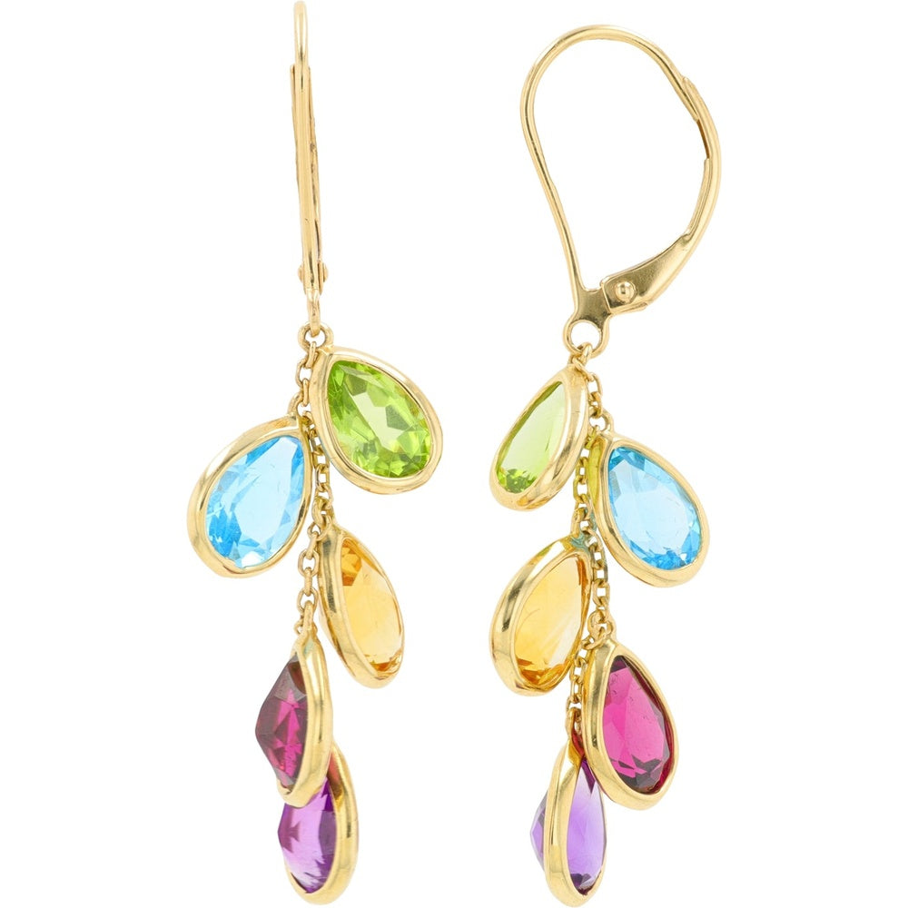 EFFY 14K Yellow Gold Multi-Gemstone Cascade Dangle Earrings with Pear-Cut Topaz, Peridot, Citrine, and Amethyst Hues - 8.70 Carat Total Gemstone Weight