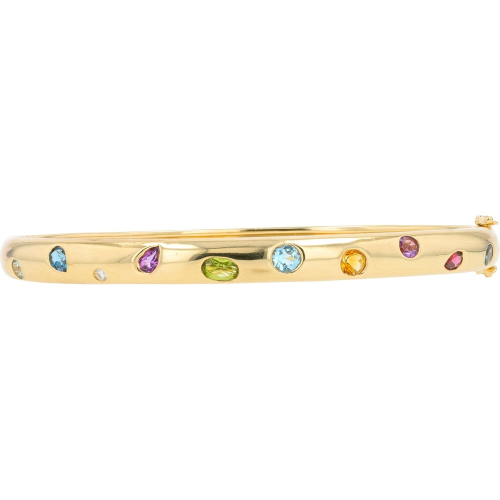 EFFY 14K Yellow Gold Multicolor Gemstone Bangle Bracelet with Flush-Set Round Gems and Diamond Accent - 1.75 Carat Total Gem Weight