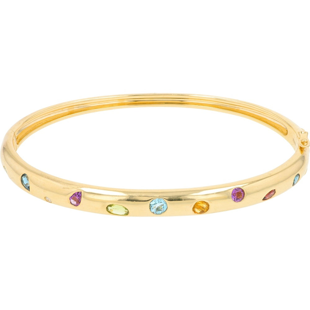 EFFY 14K Yellow Gold Multicolor Gemstone Bangle Bracelet with Flush-Set Round Gems and Diamond Accent - 1.75 Carat Total Gem Weight