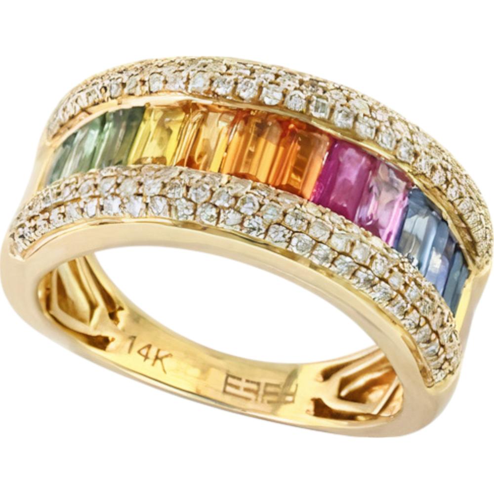 EFFY 14K Yellow Gold Multicolor Sapphire Ring with Diamond Accents - 1.71 Carat Total Sapphire Weight, 0.53 Carat Total Diamond Weight