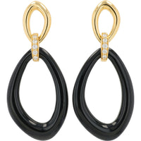 EFFY 14K Yellow Gold Open Teardrop Drop Earrings with Polished Black Onyx and Round Diamond Accents - 12.00 Carat Total Onyx Weight, 0.09 Carat Total Diamond Weight
