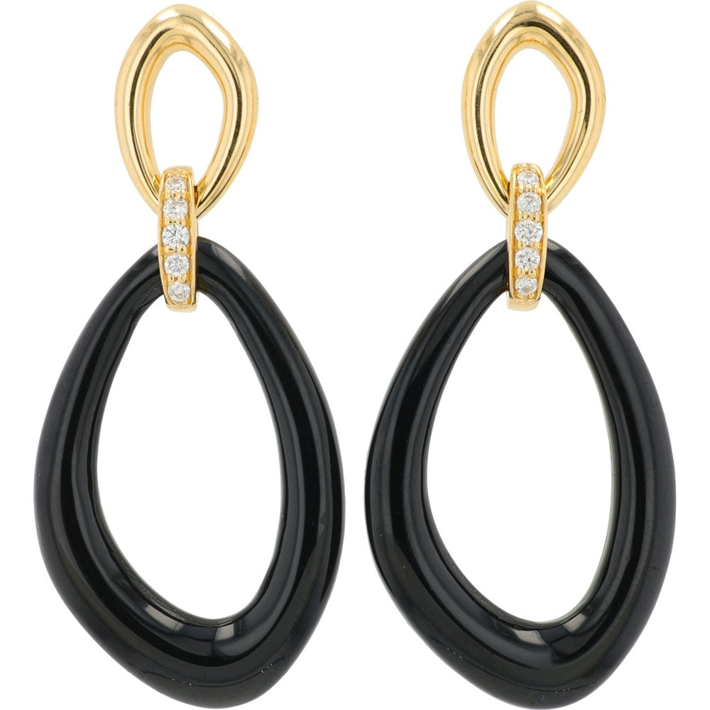 EFFY 14K Yellow Gold Open Teardrop Drop Earrings with Polished Black Onyx and Round Diamond Accents - 12.00 Carat Total Onyx Weight, 0.09 Carat Total Diamond Weight