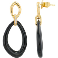EFFY 14K Yellow Gold Open Teardrop Drop Earrings with Polished Black Onyx and Round Diamond Accents - 12.00 Carat Total Onyx Weight, 0.09 Carat Total Diamond Weight