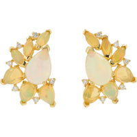 EFFY 14K Yellow Gold Organic Cluster Earrings with Pear and Marquise Opals and Scattered Diamonds - 3.95 Carat Total Opal Weight