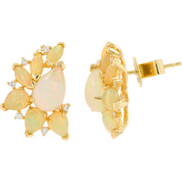 EFFY 14K Yellow Gold Organic Cluster Earrings with Pear and Marquise Opals and Scattered Diamonds - 3.95 Carat Total Opal Weight