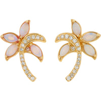 EFFY 14K Yellow Gold Palm Tree Stud Earrings with Marquise Opals and Diamond Accents - 0.30 Carat Total Opal Weight and 0.11 Carat Total Diamond Weight