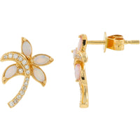 EFFY 14K Yellow Gold Palm Tree Stud Earrings with Marquise Opals and Diamond Accents - 0.30 Carat Total Opal Weight and 0.11 Carat Total Diamond Weight
