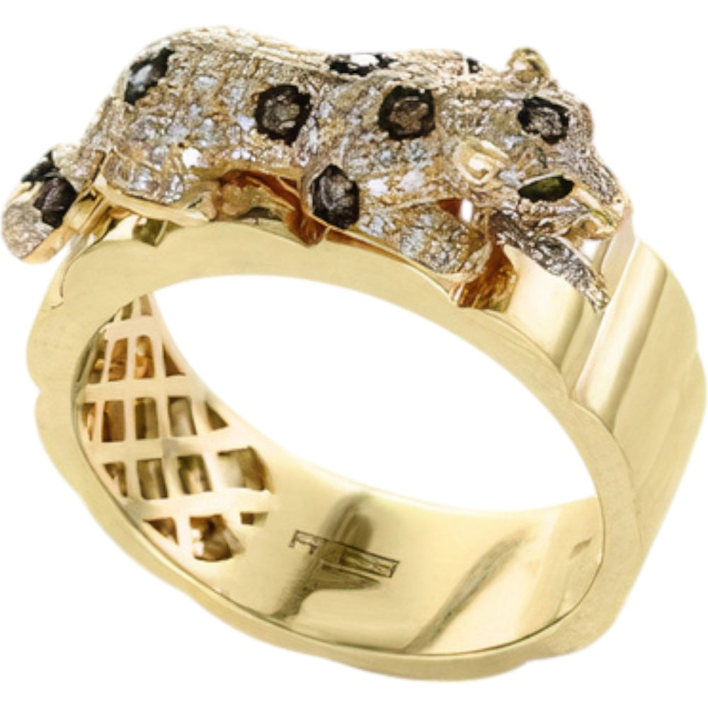 EFFY 14K Yellow Gold Panther Motif Ring with Pavé Set Diamonds and Tsavorite Accent Eyes - 0.62 Carat Total Diamond Weight