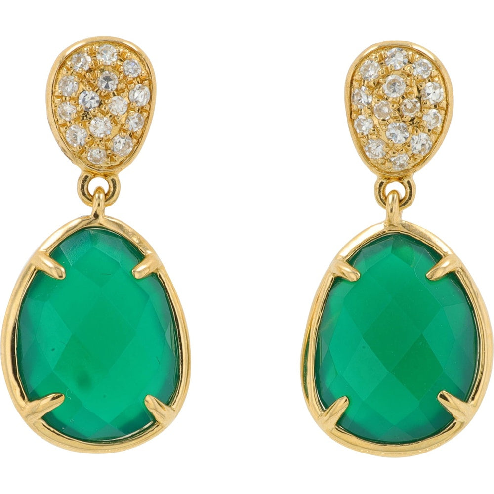 EFFY 14K Yellow Gold Pear-Shaped Drop Earrings with Green Onyx and Pavé-Set Diamond Accents - 3.30 Carat Total Onyx Weight and 0.09 Carat Total Diamond Weight