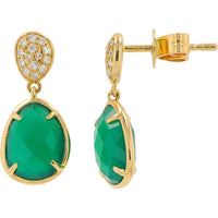 EFFY 14K Yellow Gold Pear-Shaped Drop Earrings with Green Onyx and Pavé-Set Diamond Accents - 3.30 Carat Total Onyx Weight and 0.09 Carat Total Diamond Weight