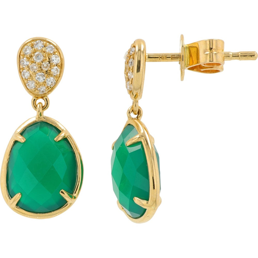 EFFY 14K Yellow Gold Pear-Shaped Drop Earrings with Green Onyx and Pavé-Set Diamond Accents - 3.30 Carat Total Onyx Weight and 0.09 Carat Total Diamond Weight