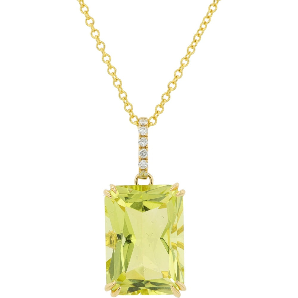 EFFY 14K Yellow Gold Pendant with 7.15 Carat Rectangular Lemon Quartz and Pavé-Set Diamond Accent Bail