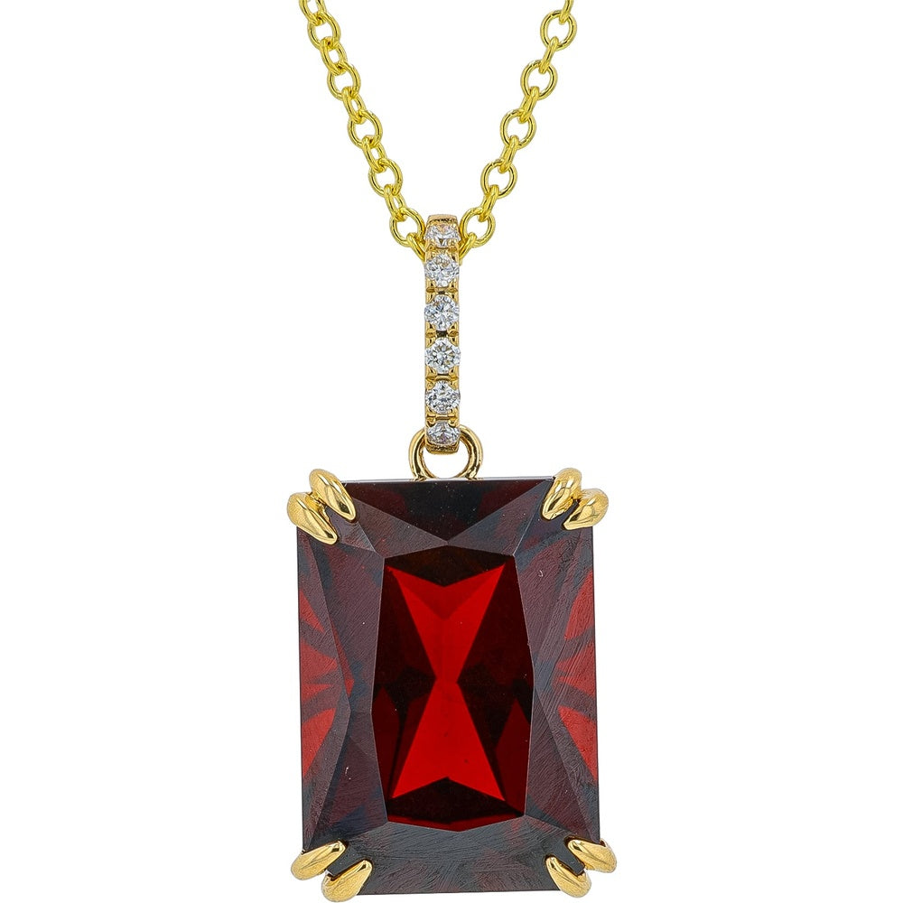 EFFY 14K Yellow Gold Pendant with Rectangular 9.60 Carat Garnet and Diamond Accented Bale