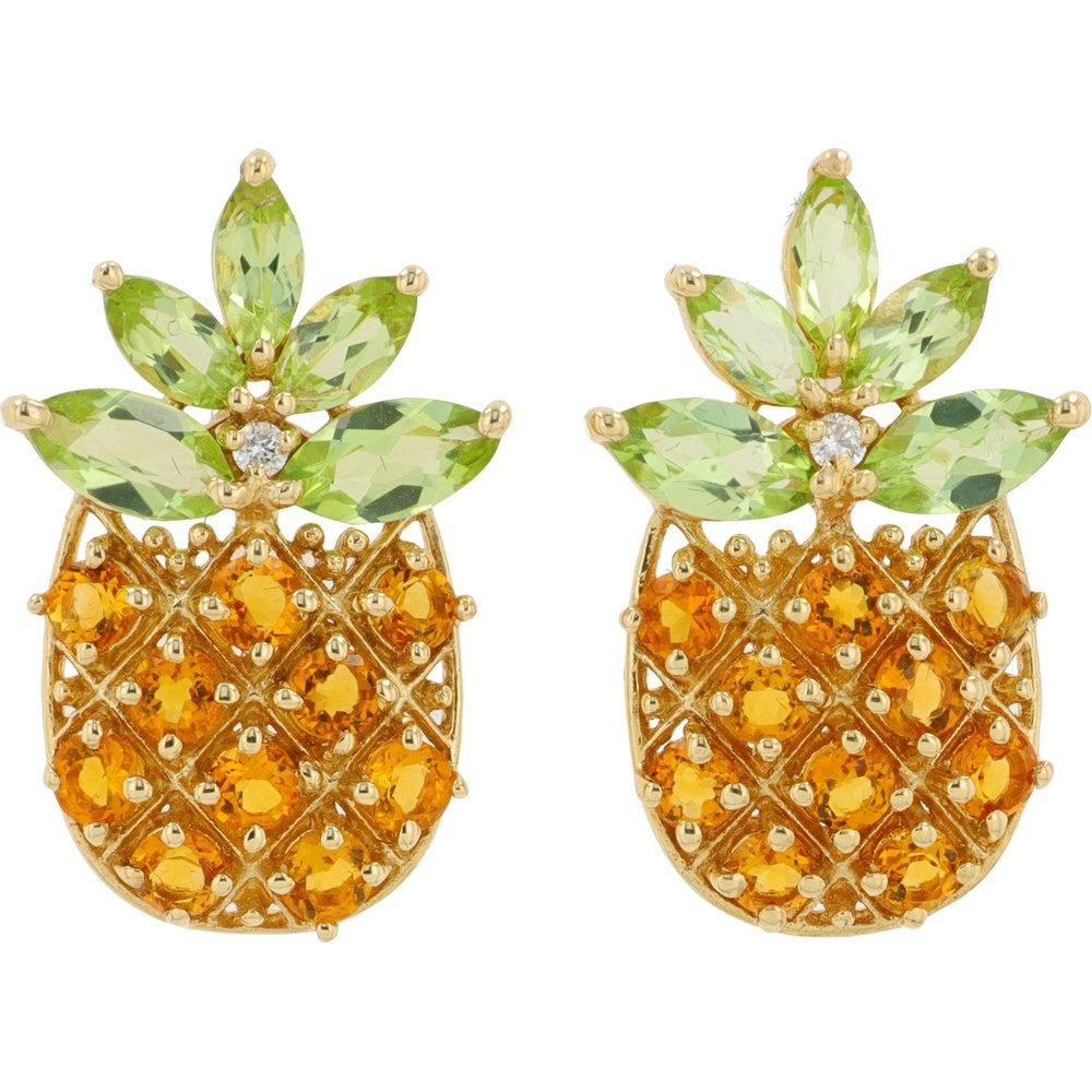 EFFY 14K Yellow Gold Pineapple Earrings with Round Citrine, Marquise Peridot, and Diamond Accent - 1.65 Carat Total Gem Weight