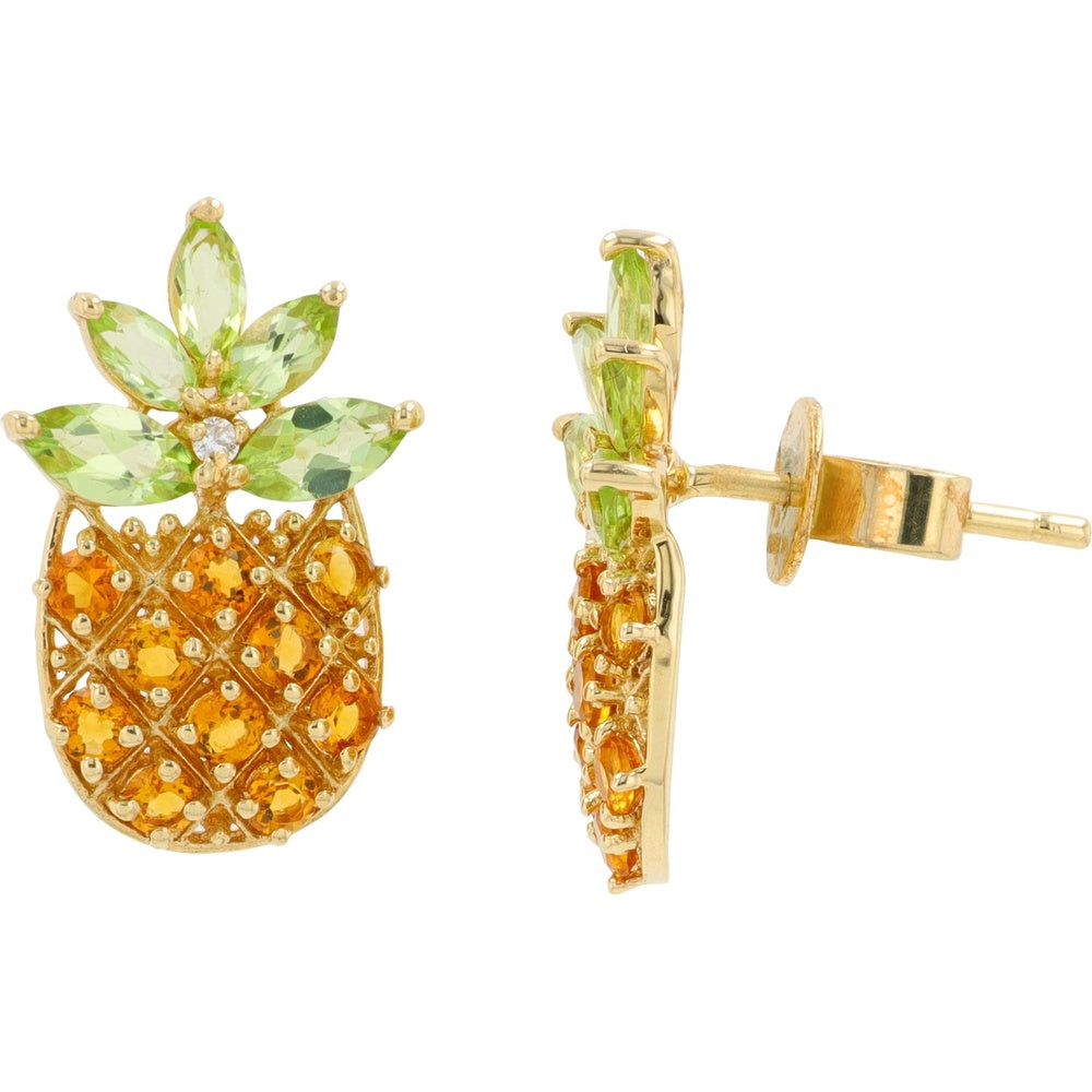 EFFY 14K Yellow Gold Pineapple Earrings with Round Citrine, Marquise Peridot, and Diamond Accent - 1.65 Carat Total Gem Weight