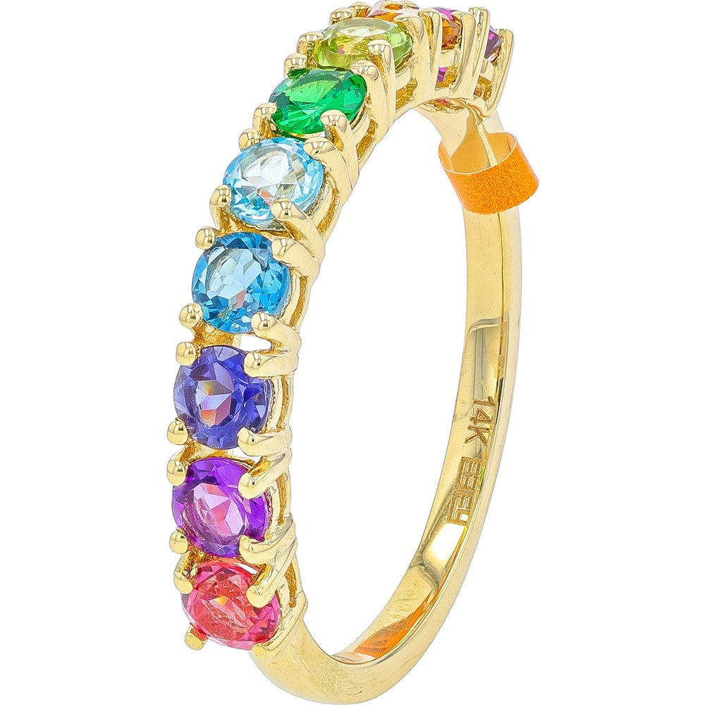 EFFY 14K Yellow Gold Prong Set Round Multicolor Gemstone Band Ring - 1.15 Carat Total Gem Weight