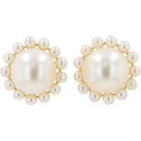 EFFY 14K Yellow Gold Round Freshwater Pearl Halo Stud Earrings with Secure Post Backs