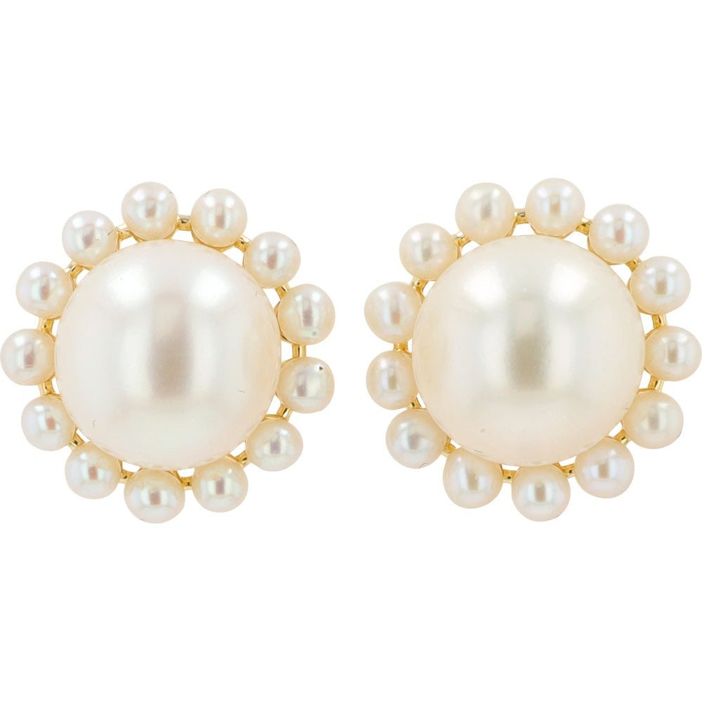 EFFY 14K Yellow Gold Round Freshwater Pearl Halo Stud Earrings with Secure Post Backs