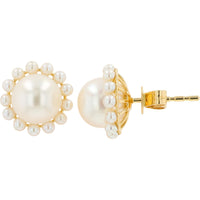 EFFY 14K Yellow Gold Round Freshwater Pearl Halo Stud Earrings with Secure Post Backs