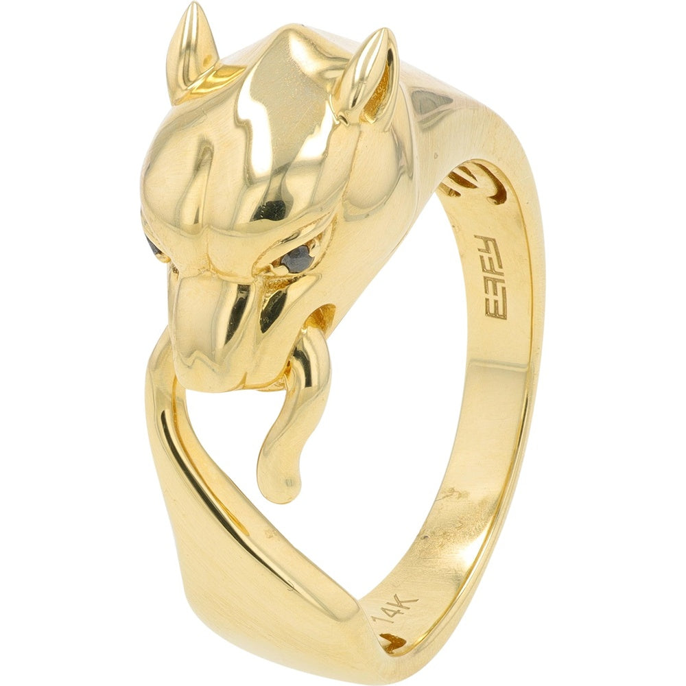 EFFY 14K Yellow Gold Sculptural Panther Head Ring with Prong Set Round Diamonds - 0.02 Carat Total Diamond Weight