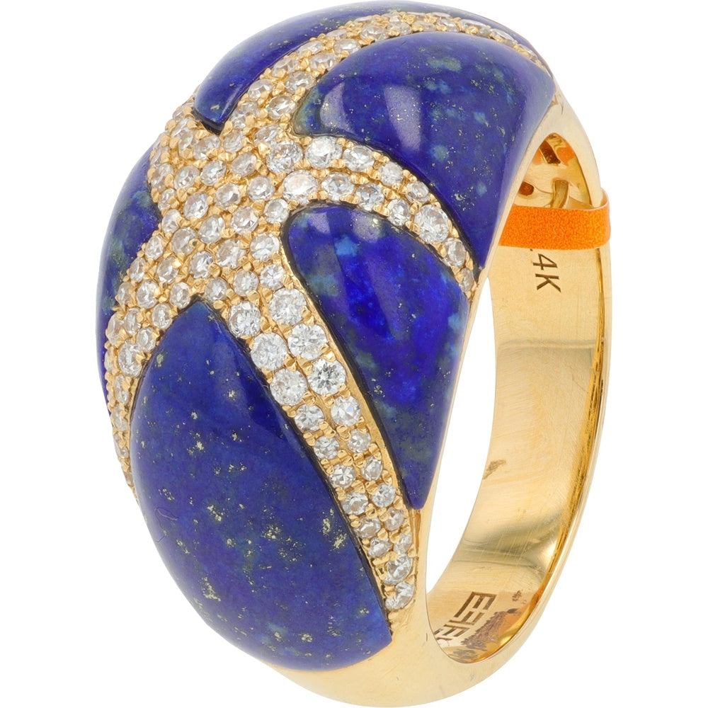 EFFY 14K Yellow Gold Starfish Ring with Pavé Diamonds and 4.70 Carat Lapis Lazuli