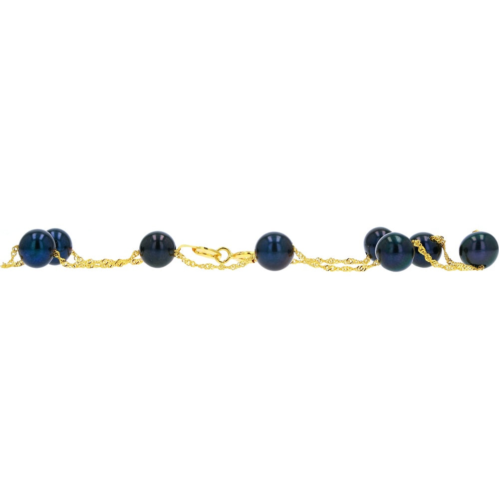 EFFY 14K Yellow Gold Station Bracelet with Dark Freshwater Pearls - 7.25 Inches Long