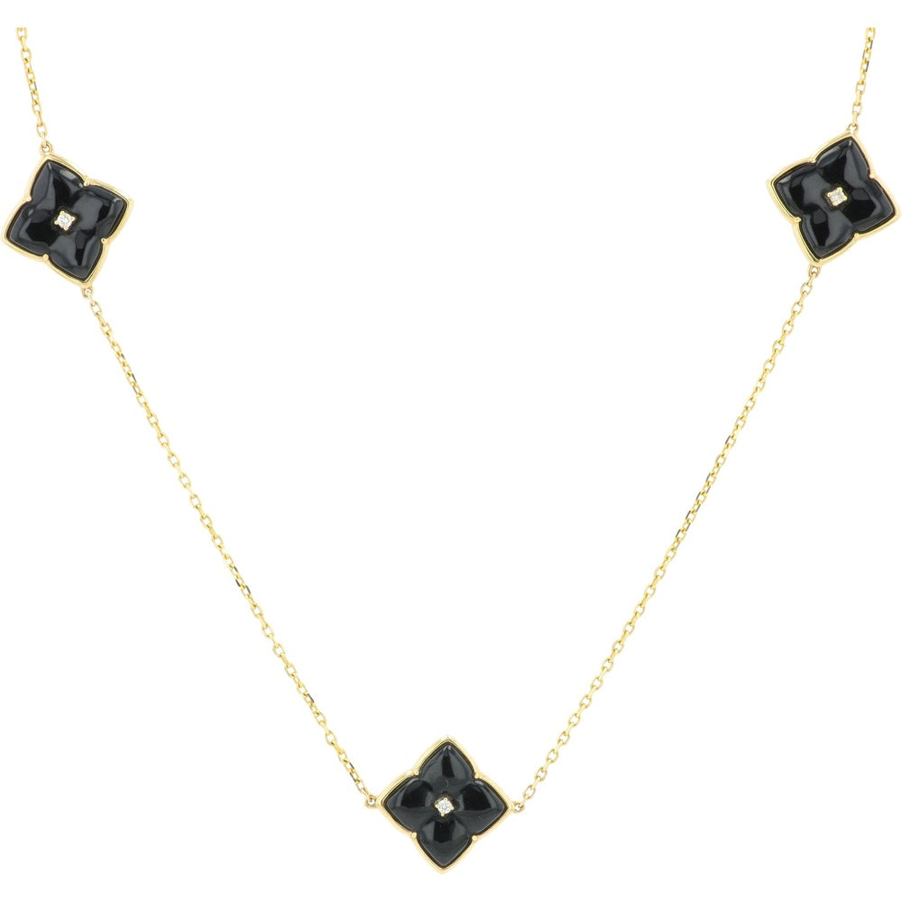 EFFY 14K Yellow Gold Station Necklace with Domed Black Onyx Motifs and Diamond Accents - 6.00 Carat Total Onyx Weight and 0.04 Carat Total Diamond Weight