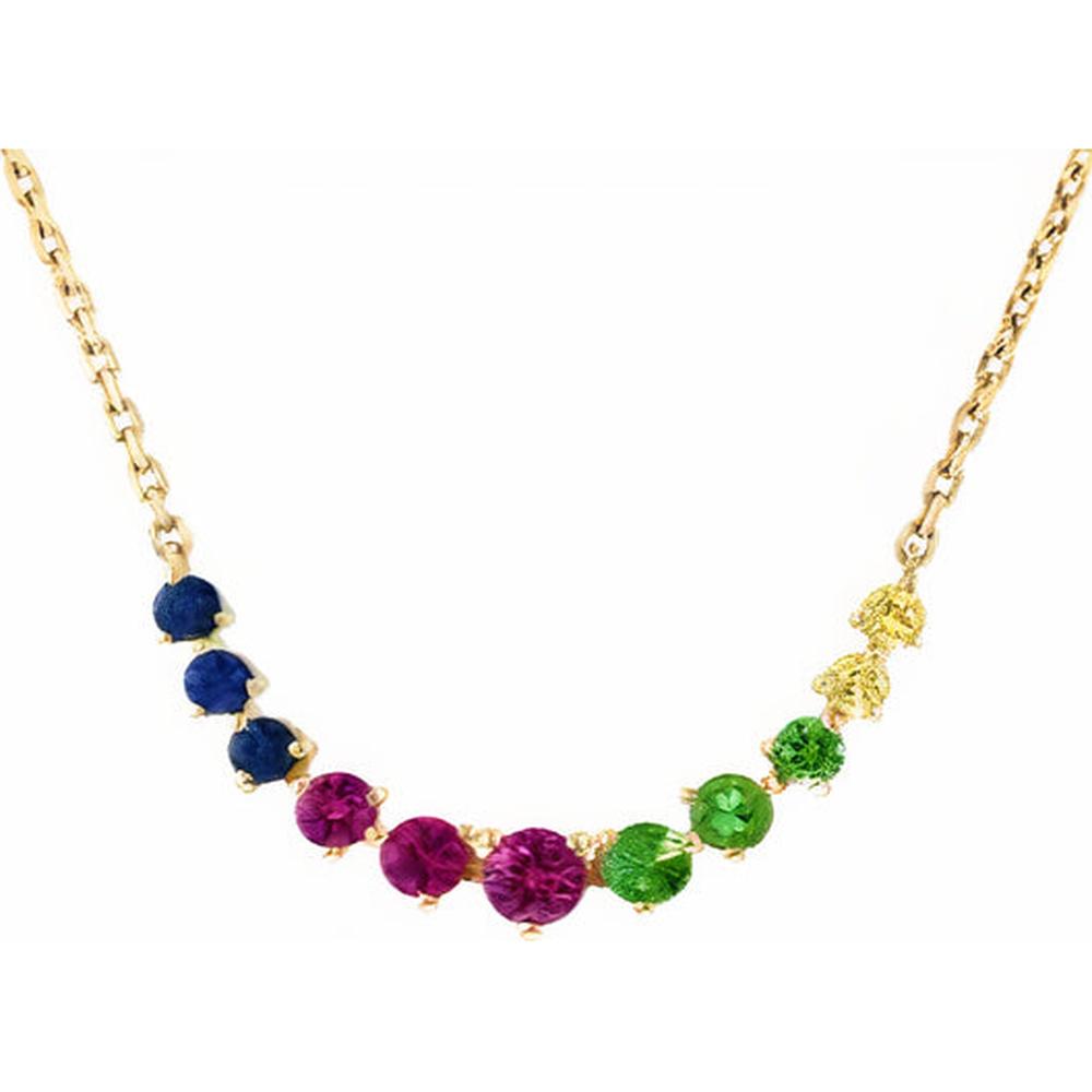 EFFY 14K Yellow Gold Station Necklace with Prong - Set Round Multicolor Sapphires and Tsavorite Accents - 0.74 Carat Total Gemstone Weight