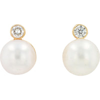 EFFY 14K Yellow Gold Stud Earrings with Bezel-Set Round Diamonds and Freshwater Pearls - 0.13 Carat Total Diamond Weight
