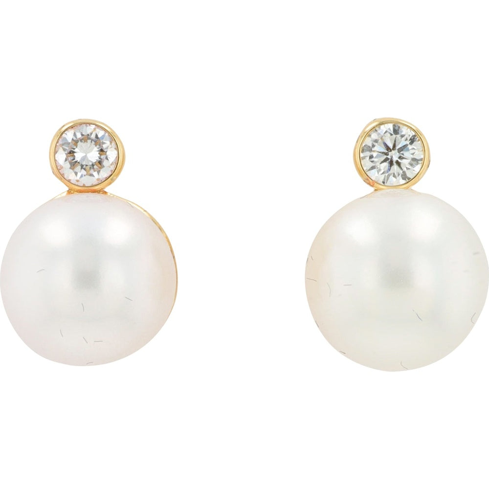 EFFY 14K Yellow Gold Stud Earrings with Bezel-Set Round Diamonds and Freshwater Pearls - 0.13 Carat Total Diamond Weight