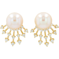 EFFY 14K Yellow Gold Sunburst Drop Earrings with Freshwater Pearls and Round Diamond Accents - 0.32 Carat Total Diamond Weight