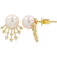 EFFY 14K Yellow Gold Sunburst Drop Earrings with Freshwater Pearls and Round Diamond Accents - 0.32 Carat Total Diamond Weight