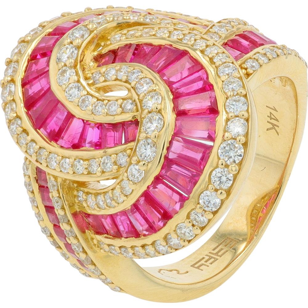EFFY 14K Yellow Gold Swirl Ring with Baguette Rubies and Diamond Accents - 3.28 Carat Weight Ruby & 0.83 Carat Weight Diamond