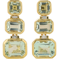 EFFY 14K Yellow Gold Tiered Drop Earrings with Emerald-Cut Green Amethysts and Baguette Diamond Accents - 8.00 Carat Total Gemstone Weight