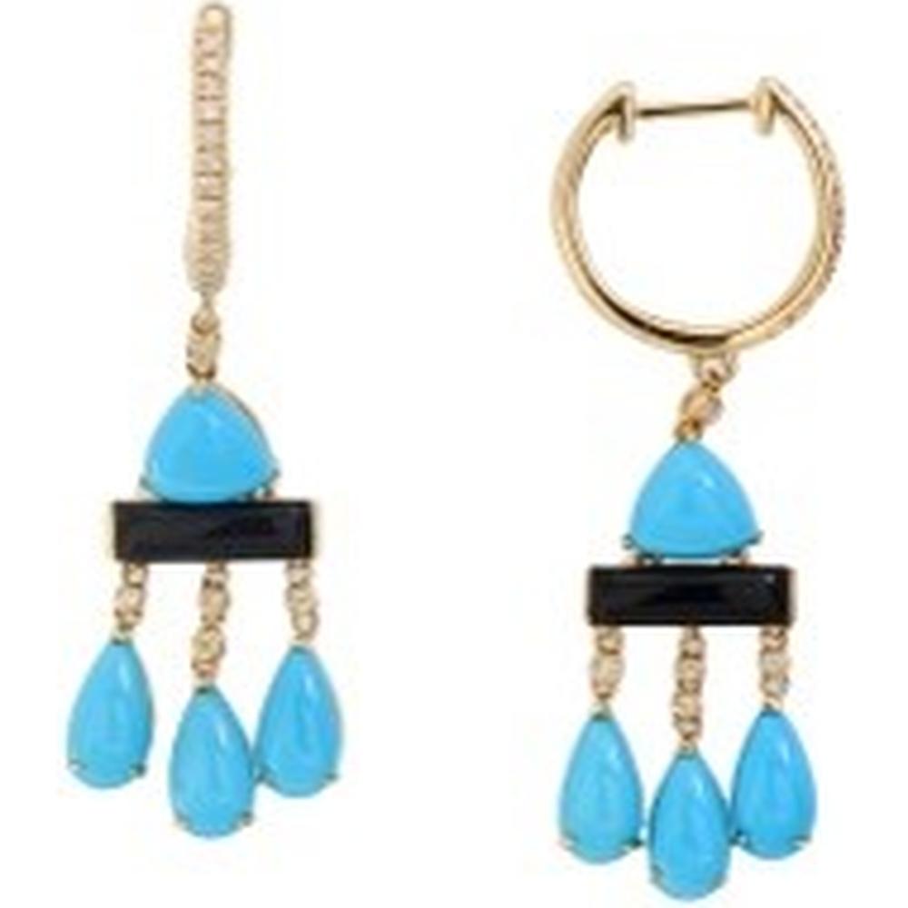 EFFY 14K Yellow Gold Turquoise & Black Onyx Chandelier Earrings - 5.65 Carat Total Turquoise, 0.13 Carat Total Diamond Weight